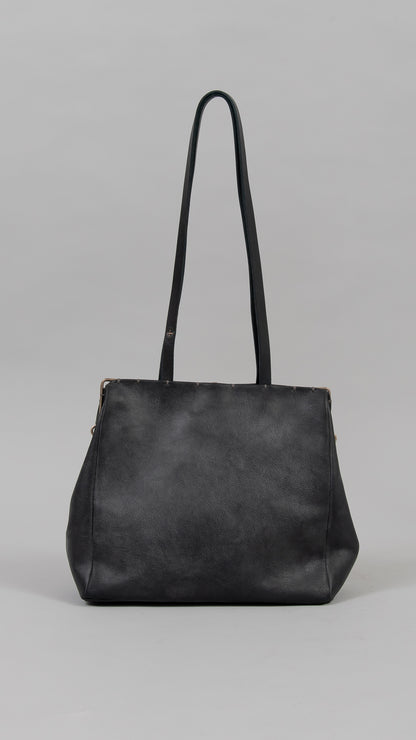 silver rim flat shoulder bag