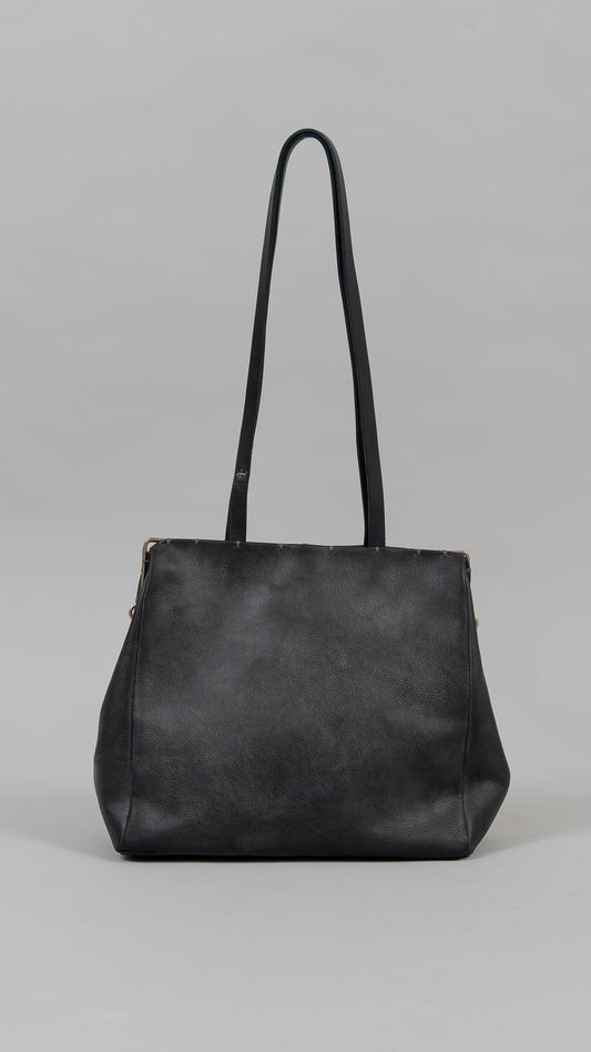 silver rim flat shoulder bag