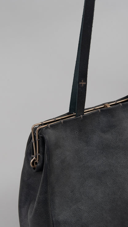 silver rim flat shoulder bag