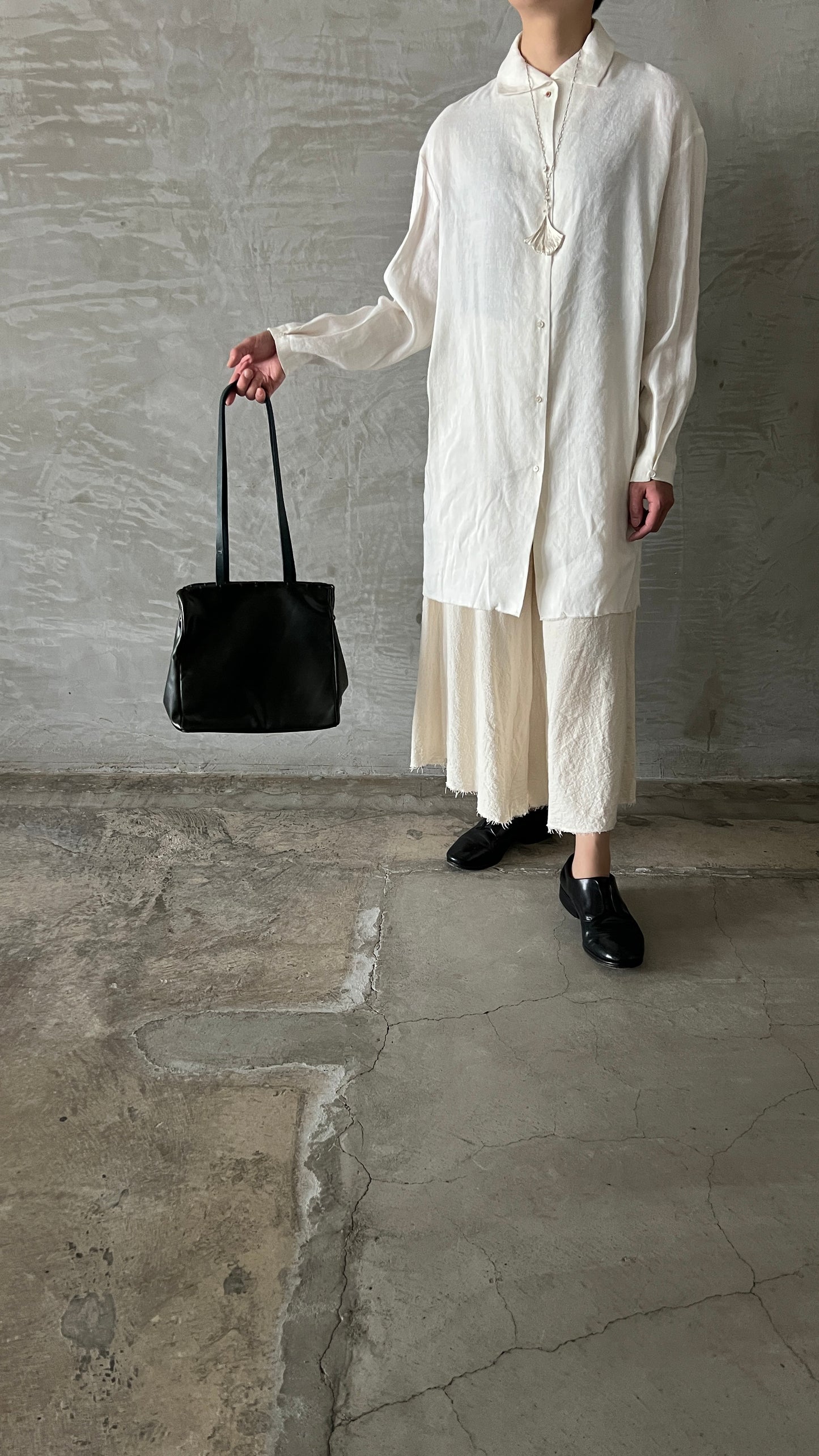 wo. high collar medium fit long shirt