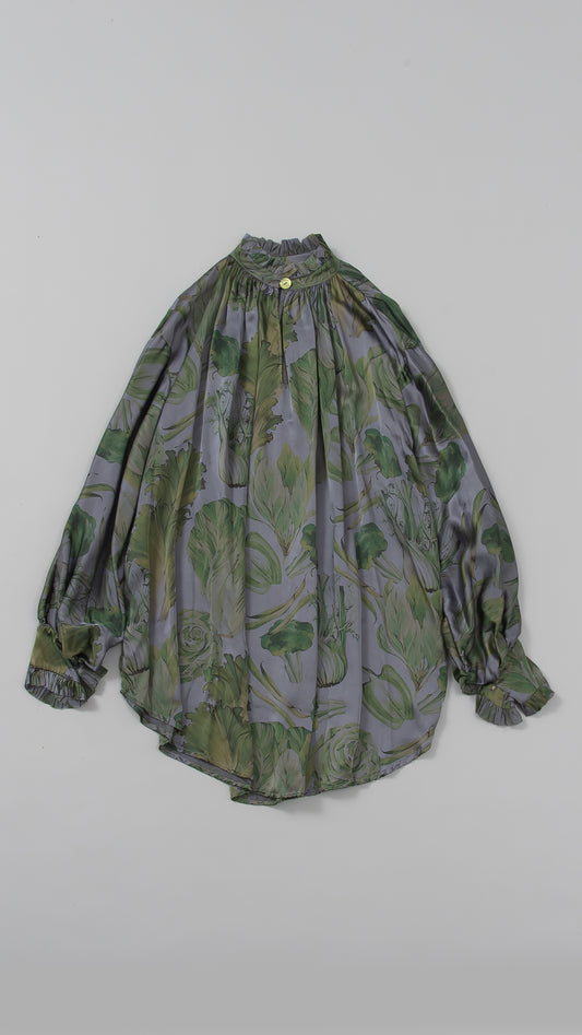 handmade antique 19th century French tailored pullover prairie ruffle collar shirt 　W