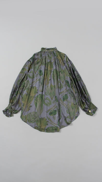 handmade antique 19th century French tailored pullover prairie ruffle collar shirt 　W