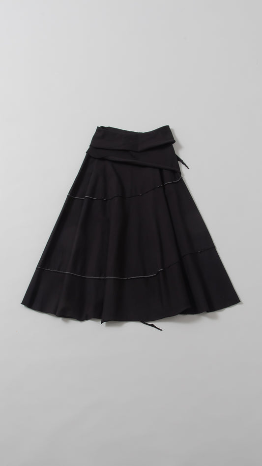 Matching Waistband Spiral Flare Skirt