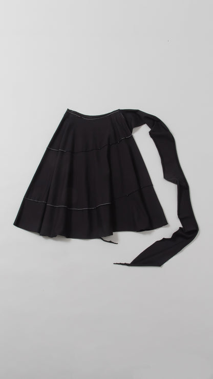Matching Waistband Spiral Flare Skirt