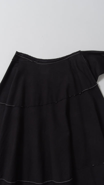 Matching Waistband Spiral Flare Skirt