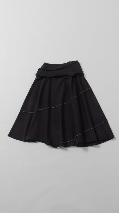 Matching Waistband Spiral Flare Skirt