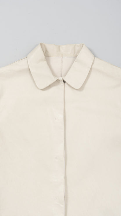 wo rounded collar 3/4 sleeve long shirt